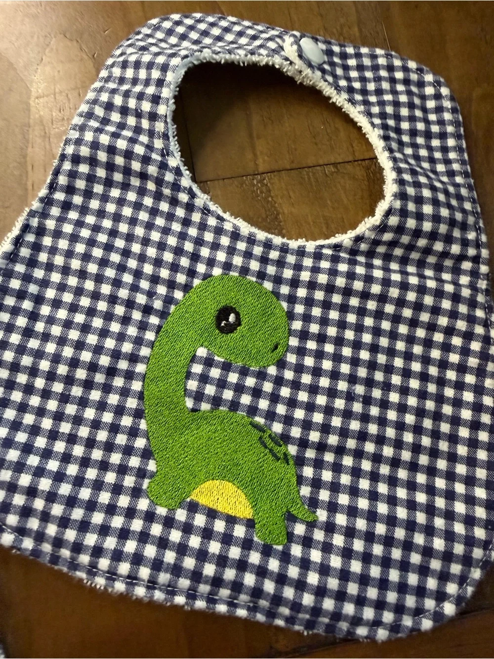 Baby burp cloth and bib blue checkered dinosaur handmade new set